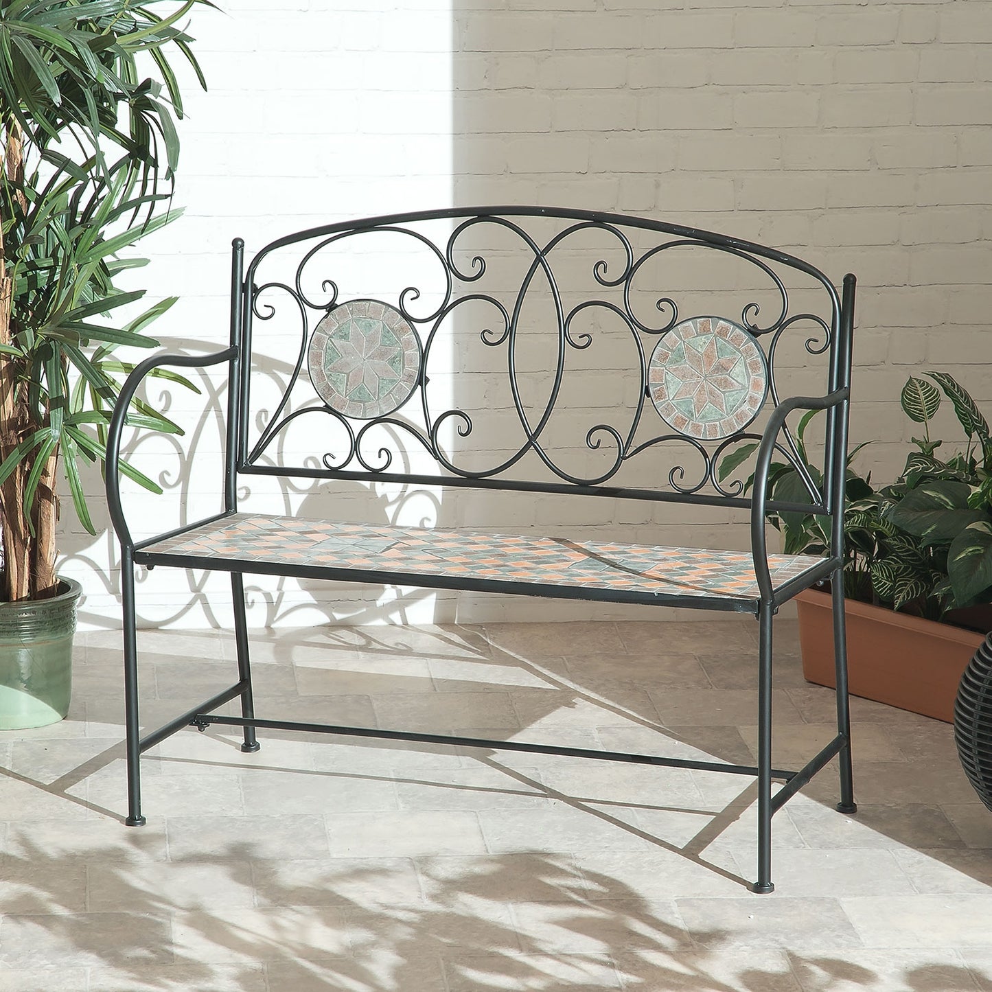Cairo Mosaic Cast Iron Bench
