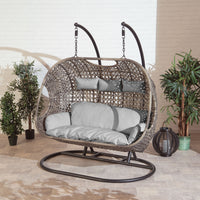 Brampton Triple Cocoon Chair with Grey Cushion and Brown Rattan