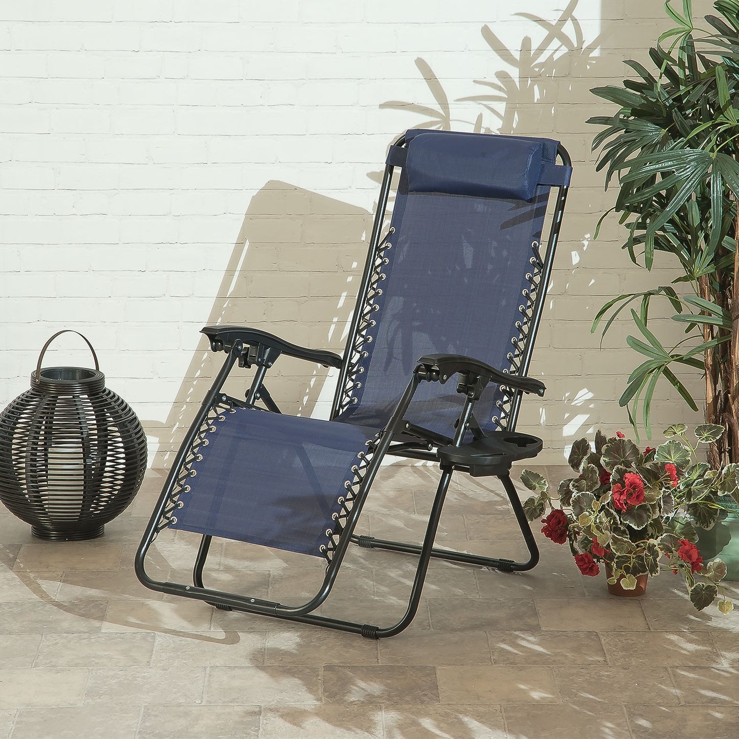 Suntime Royale Zero Gravity Sun Lounger with Cup Holder – Royal Blue Texteline Garden Relaxer Chair