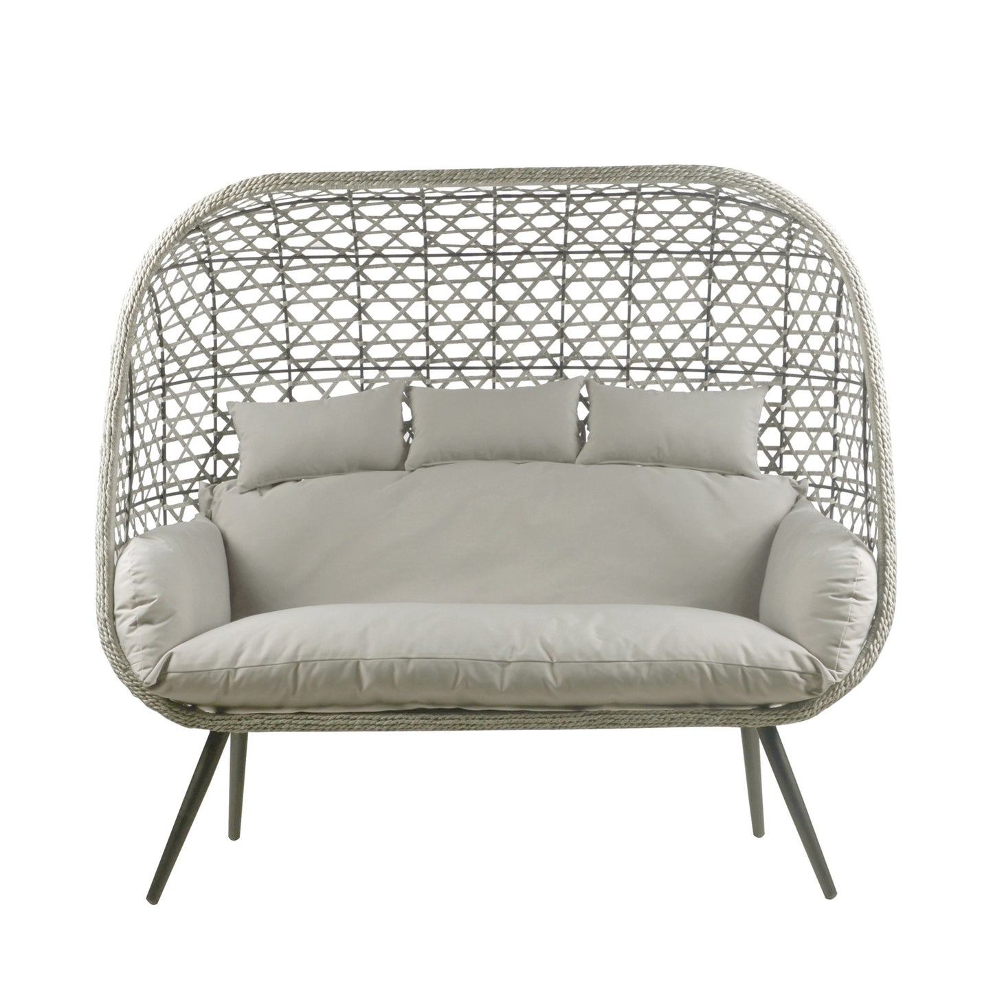 Naples Standing Outdoor Rattan Triple Garden Chair with Grey Cushions