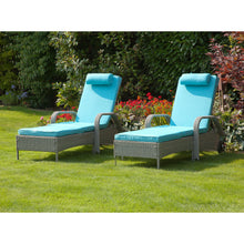 Reclining Rattan Sunlounger Set with Blue Cushion (One Only)