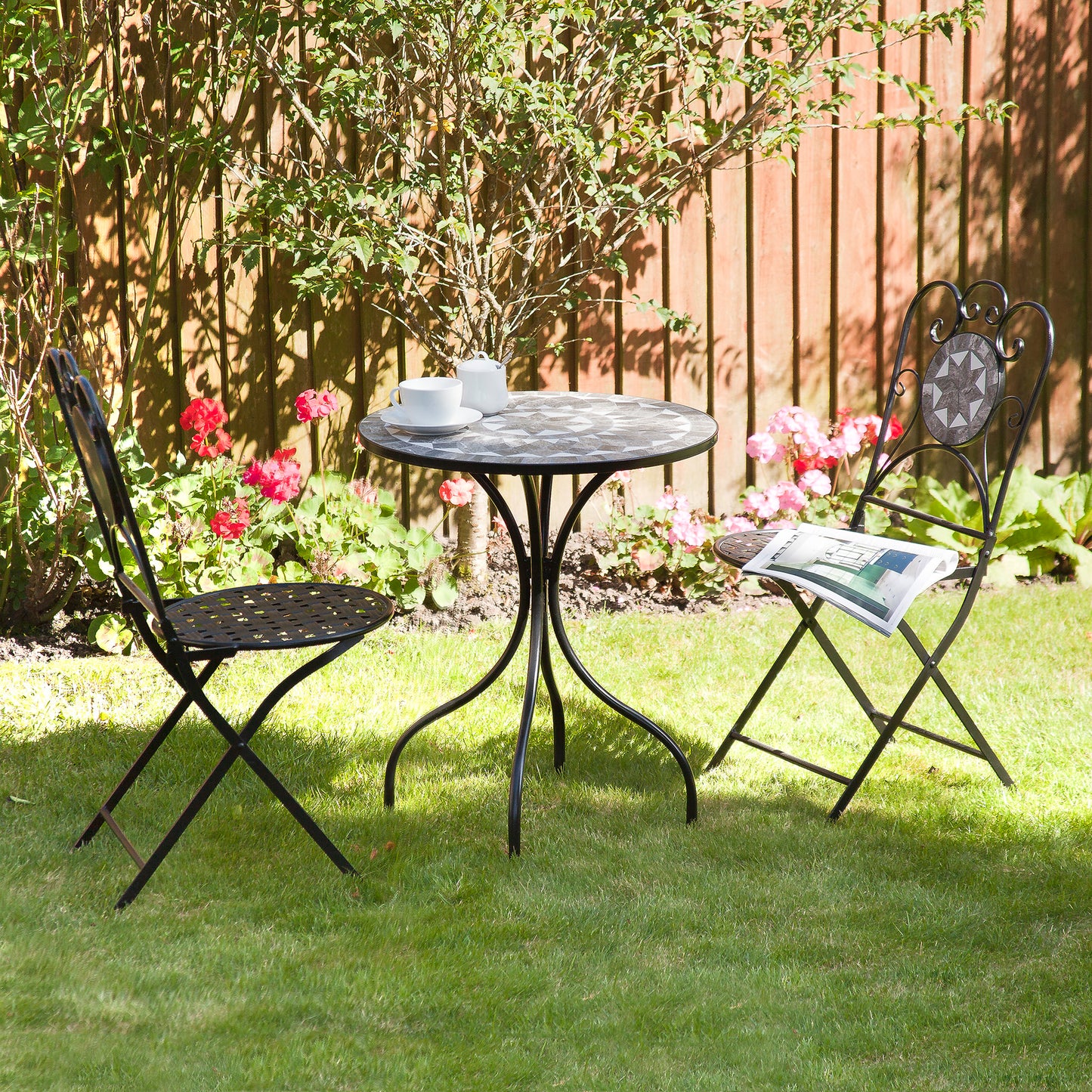 60cm Mosaic Iron Bistro Set Black Star Design