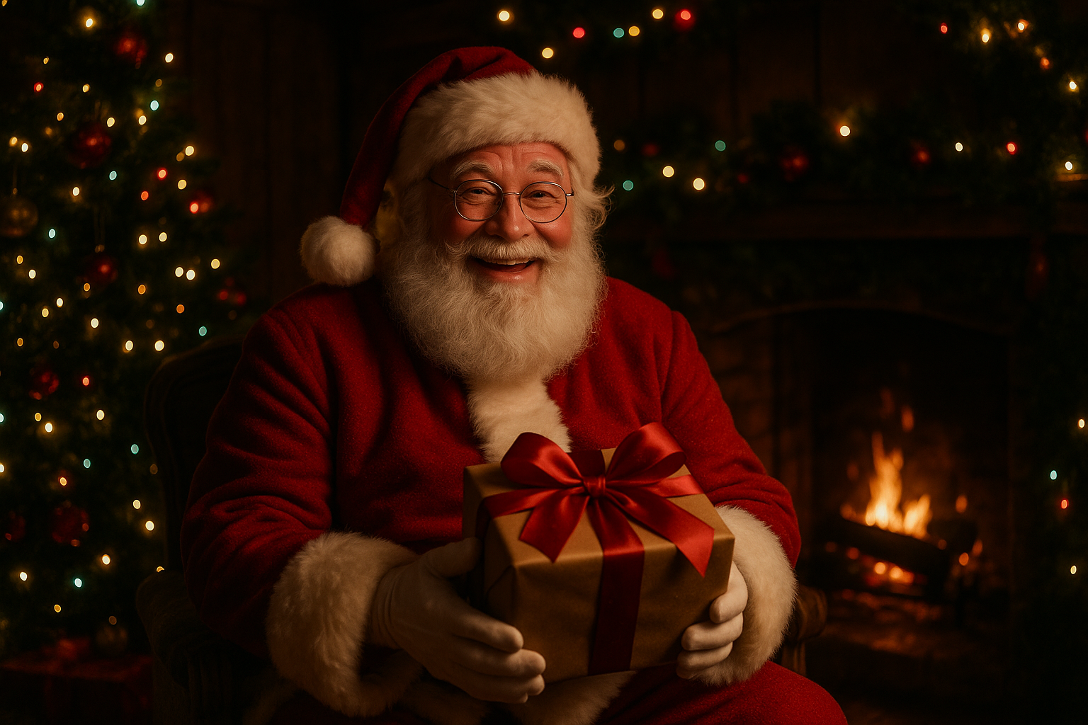 have santa holding the present