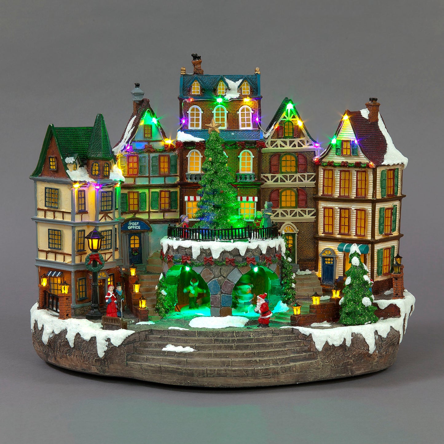 Large Christmas Resin Town Square Scene Rotating and Musical Decoration 33cm