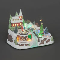 Battery Operated 23.5cm Church With Rotating Sleigh & Tree