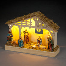 Battery Operated 19cm Wooden Nativity Scene With Warm White LEDs