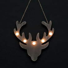 Battery Operated 14cm Wood Stag Head Hanging With 5 Warm White Ball LEDs