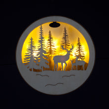 Battery Operated 14cm Hanging Wooden Scene With Trees and 3 Deers Warm White LEDs