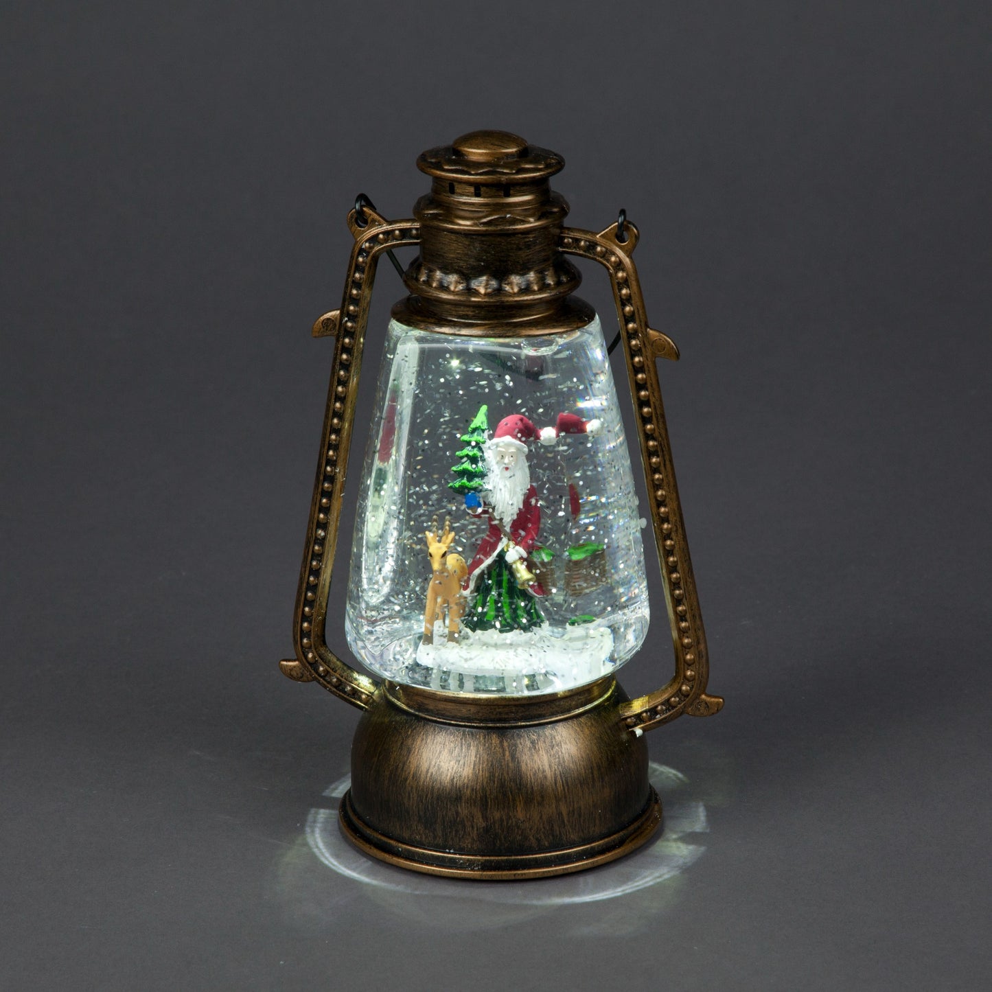 Battery Operated 24cm Golden Water Lantern w/Santa/Ice White LEDs Christmas Decoration