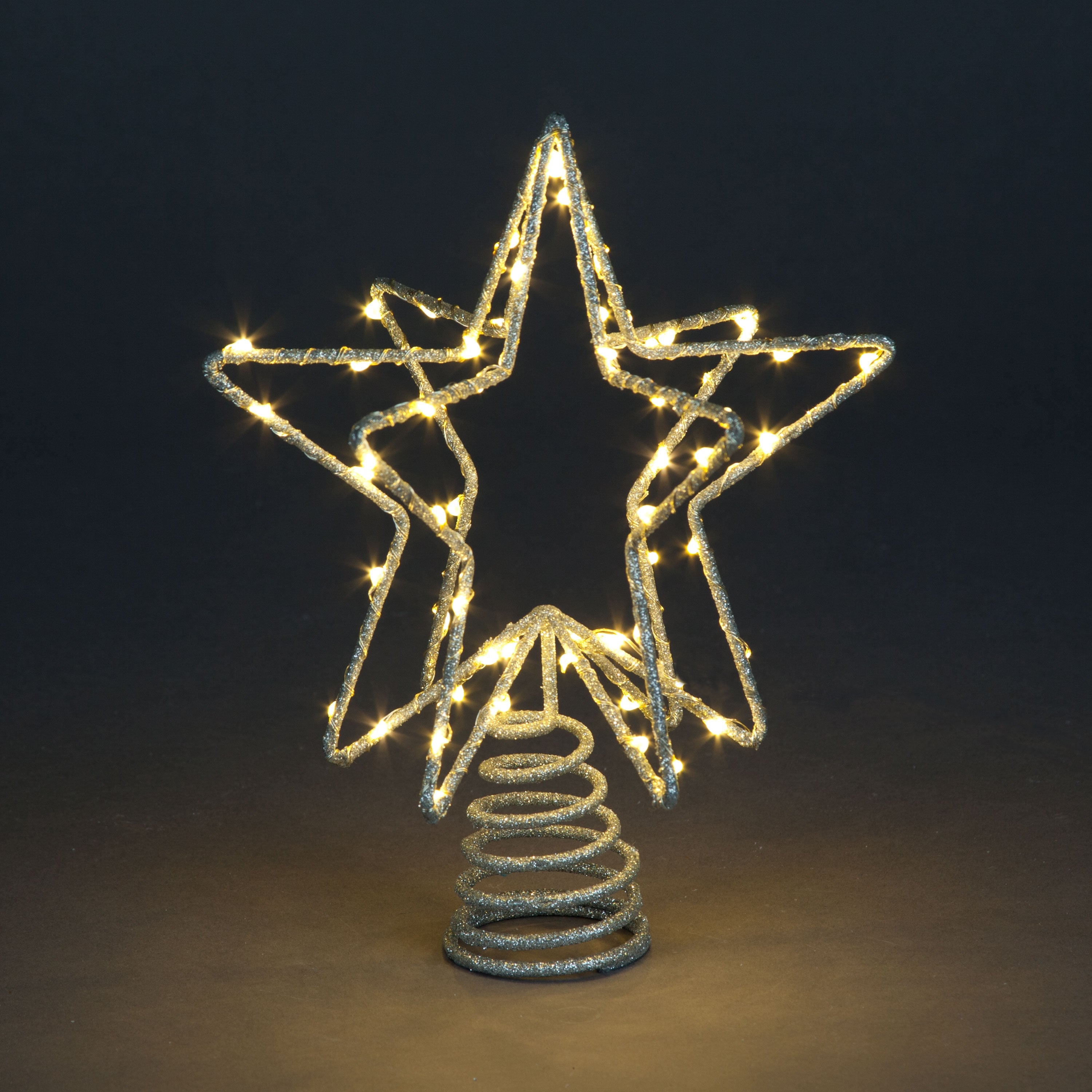 Battery Operated 3D Silver Tree Top Star With 60 Warm White LEDs ...
