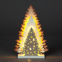 Battery Operated 33cm 3 Layer Wooden Christmas Tree With Glitter and LEDs