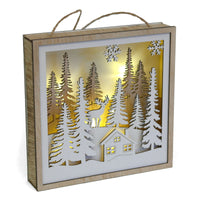 Battery Operated 15cm Hanging Wood Frame With White Finish 6 Warm White LEDs