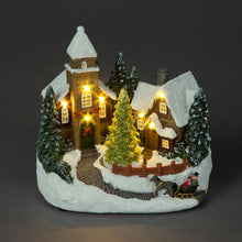 Battery Operated 18.5cm Church Scene With Turning Tree