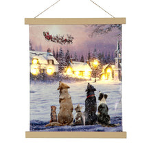 Battery Operated LED Hanging Canvas With Dogs Watching Santa 40cm x 47cm