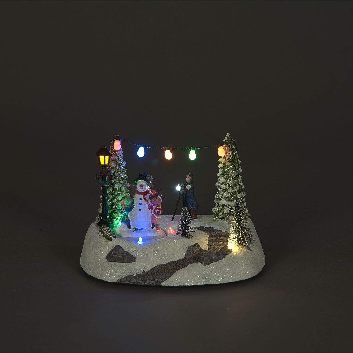 Battery Operated 14cm Christmas LED Scene With Rotating Snowman & Children