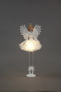 Battery Operated 54cm LED White Angel Long Silver Legs Decoration