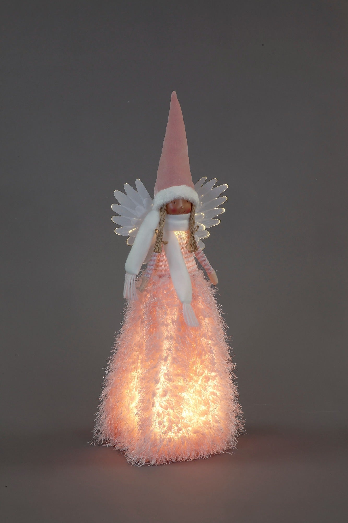 Battery Operated 60cm LED Standing Angel With Pink Fluffy Dress  Decoration