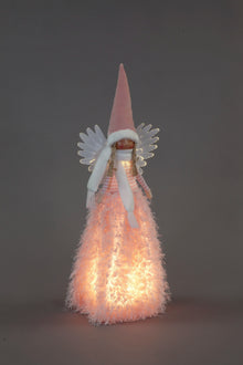 Battery Operated 60cm LED Standing Angel With Pink Fluffy Dress  Decoration