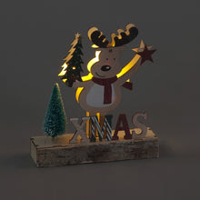 Battery Operated 16cm Wooden Reindeer on XMAS Base w/3 White LEDs Christmas Decoration