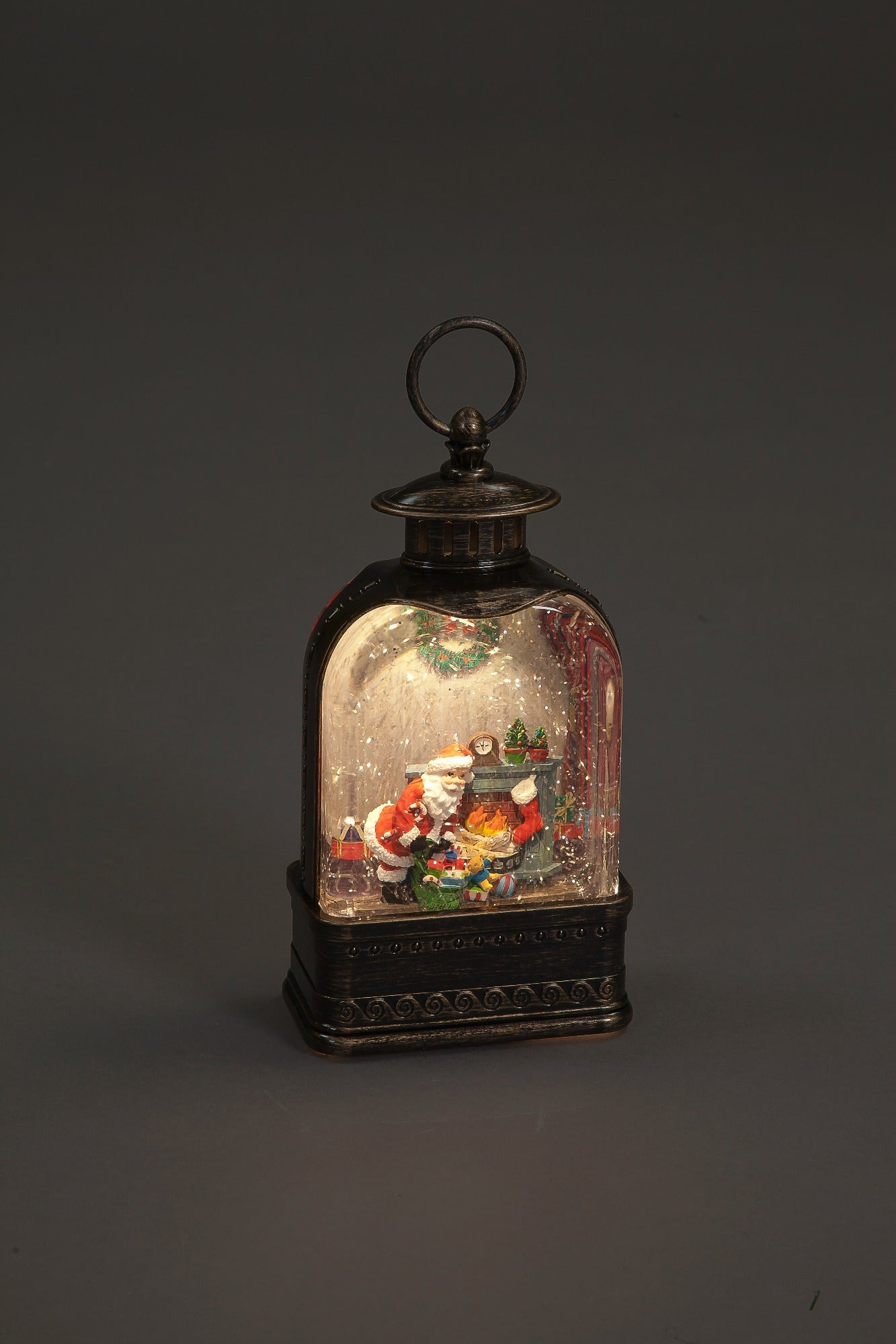 Battery Operated Christmas Water Lantern With Festive Santa Scene 24cm