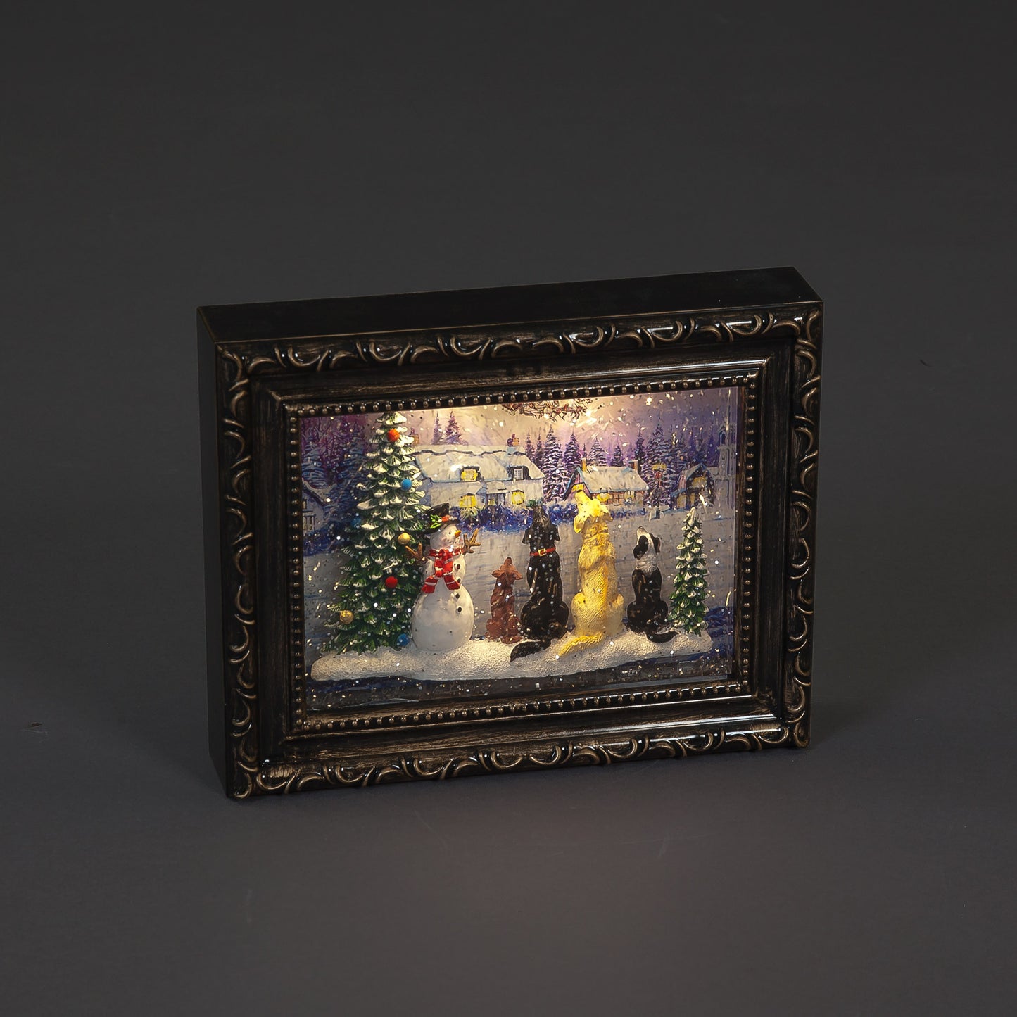 Battery Operated 24cm Water Picture Frame Dogs Watching Santa/Remote Christmas Decoration