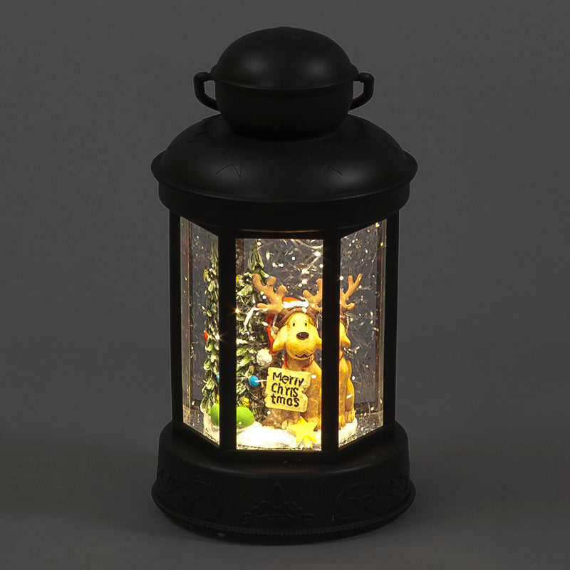 Battery Operated 18cm Water Lantern With Dog With Antlers Festive Scene