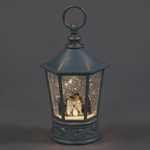 26cm Penguin Family Water Spinner Lantern | Antique Grey with Swirling Glitter