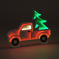 40cm Red Infinity Truck w/ Trees and Wooden Base Indoor Christmas Decoration