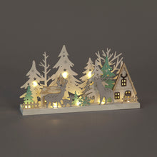 Battery Operated Wooden Village Christmas scene with Deer (17cm)