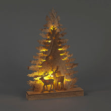 Battery Operated 44cm Wooden Tree w/Deer 16 Warm White LEDs Christmas Decoration