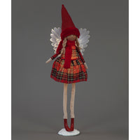 Battery Operated 54cm LED Red Tartan Angel Standing with White Wings