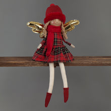 41cm Red Tartan Angel Sitting with Gold Wings
