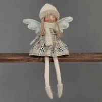 41cm Cream Tartan Angel Sitting with White Wings