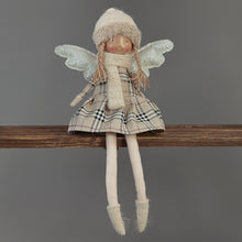 41cm Cream Tartan Angel Sitting with White Wings