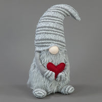 40cm Plush Grey Gonk Santa with Red Heart