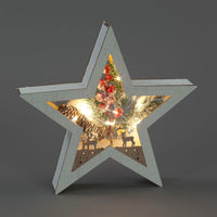 Battery Operated Wooden Christmas Star with Deer Scene (27cm)