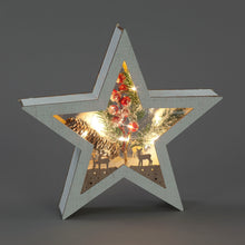 Battery Operated Wooden Christmas Star with Deer Scene (27cm)