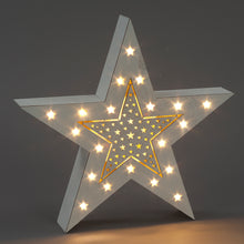 Battery Operated Wooden White Washed Christmas Star (34cm)