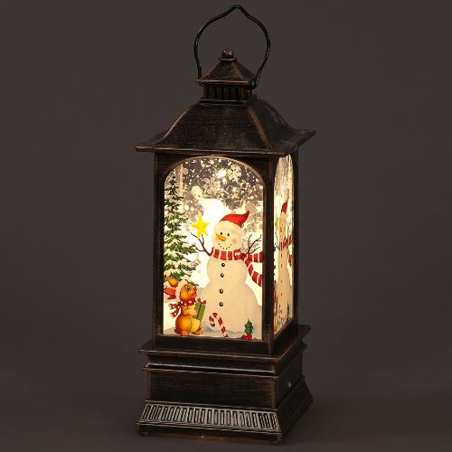Battery Operated 22cm Water Lantern w/ Snowman & Tree Christmas Decoration