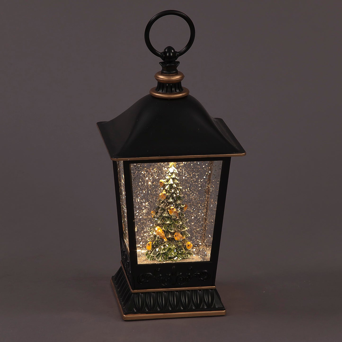 Battery Operated 28cm Water Lantern w/Tree & Robins Christmas Decoration