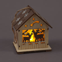 Battery Operated 10cm Wooden Hanging House w/ Deer /Warm White LED Christmas Decoration