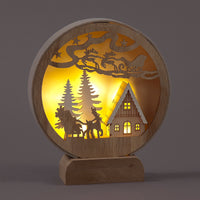 Battery Operated 21cm Wooden Round Village Landscape w/6 Warm White LEDs Christmas Decoration