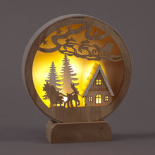 Battery Operated 21cm Wooden Round Village Landscape w/6 Warm White LEDs Christmas Decoration