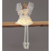 Battery Operated 53cm Silver Sitting Angel w/Crown Christmas Decoration