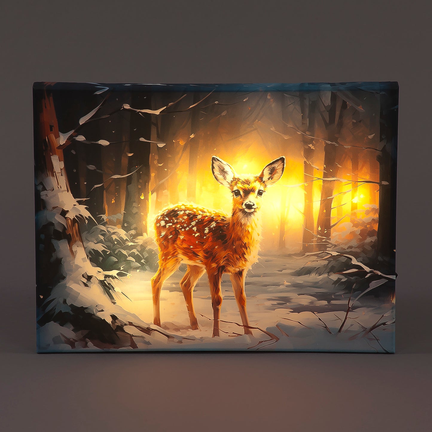 Battery Operated 30x40cm LED Canvas w/ Standing Deer in Forest Christmas Decoration