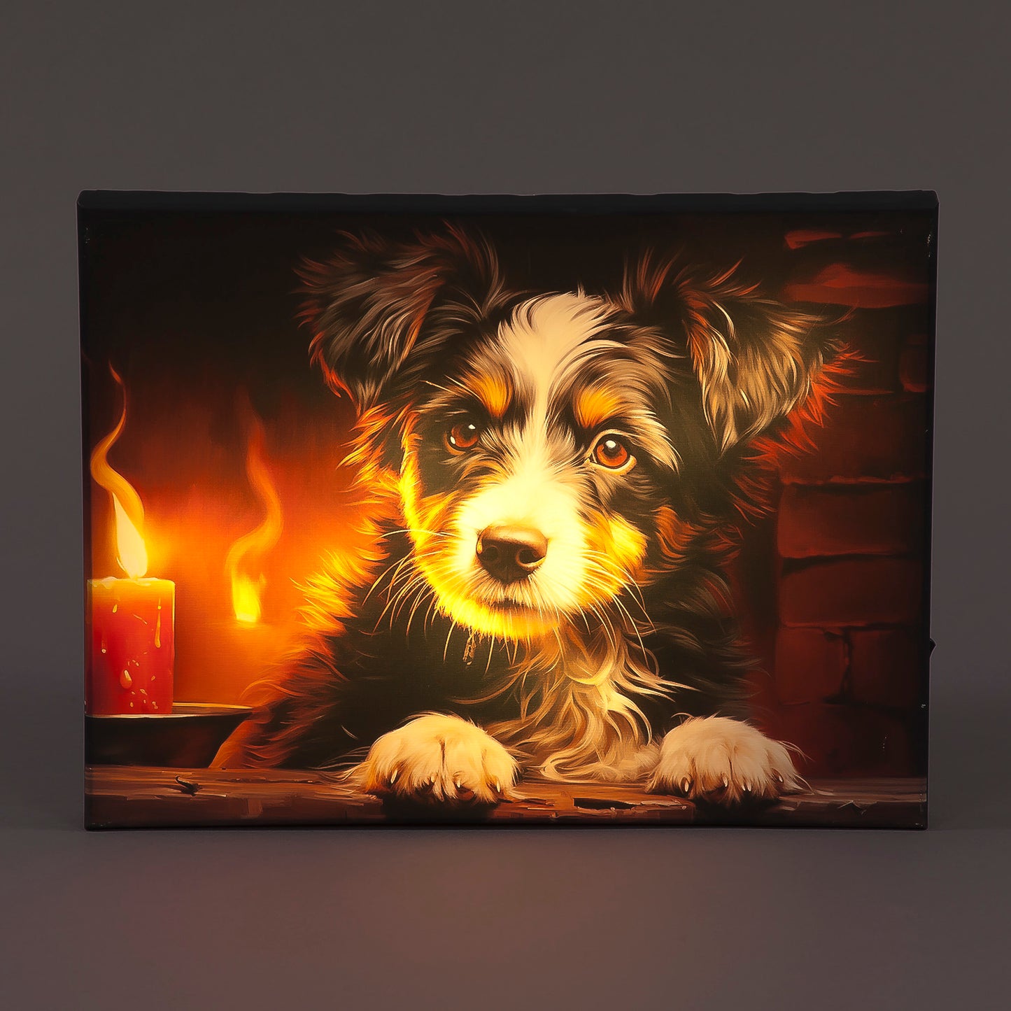 Battery Operated 30x40cm LED Canvas w/ Dog & Candle Christmas Decoration