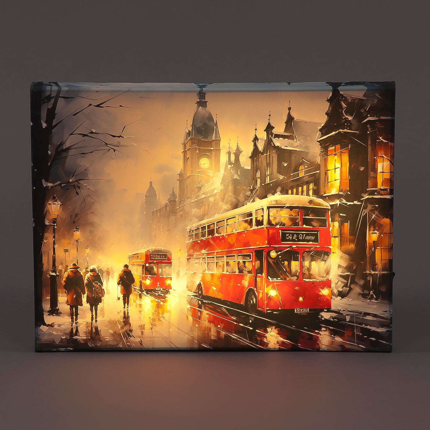 Battery Operated 30x40cm LED Canvas w/ Winter Street Scene Christmas Decoration