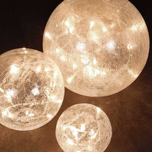 Set of 3 Christmas Crackle Glass Warm White Orb with 60 Christmas LED Lights
