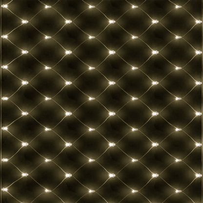 A square green cable net of 100 warm white LED bulbs arranged in a geometric pattern with a static setting.