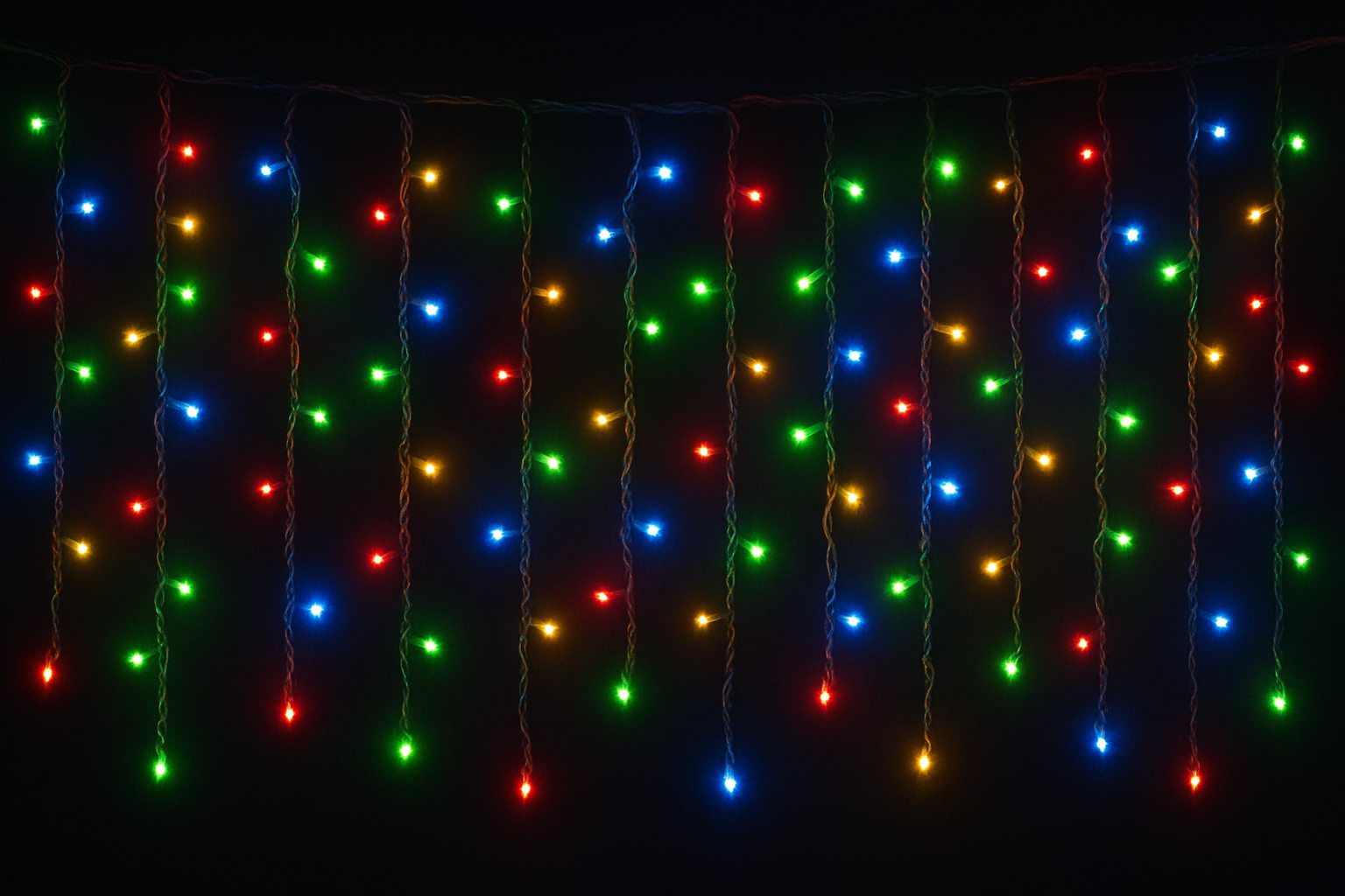 multi-colour icicle lights hanging down